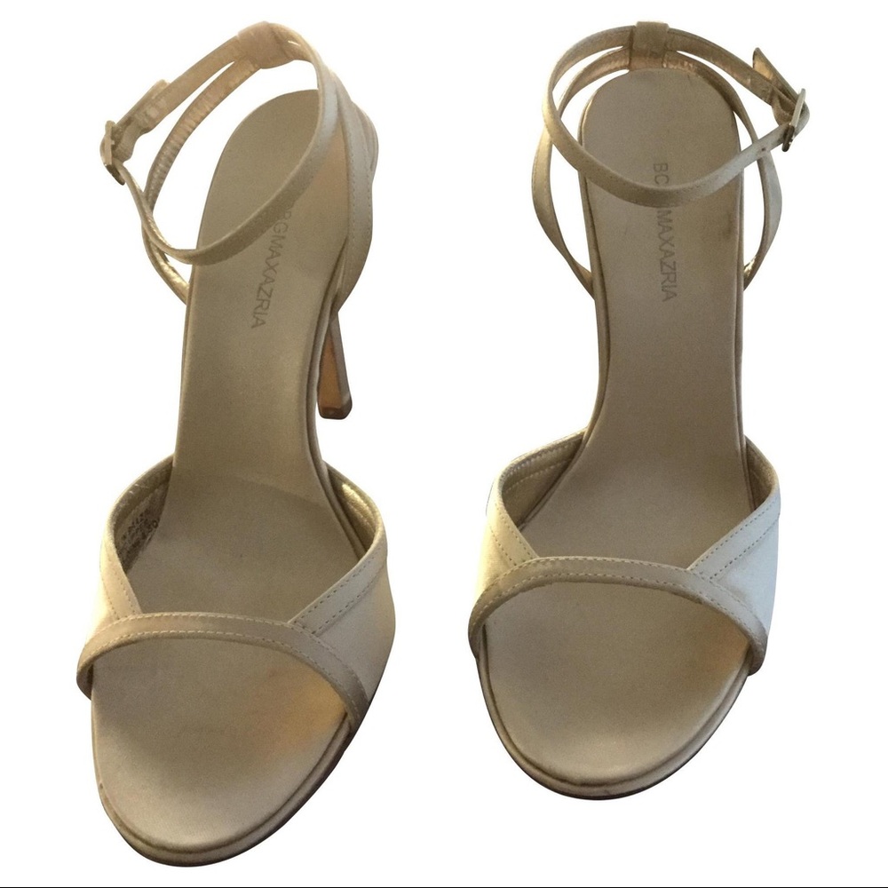 BCBGMaxAzeria Leather-Lined Open-Toe Beige High Heels